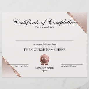 Certificate of Completion Award Course Completion