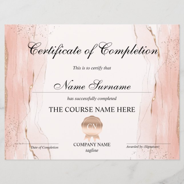 Certificate of Completion Award Course Completion (Front)