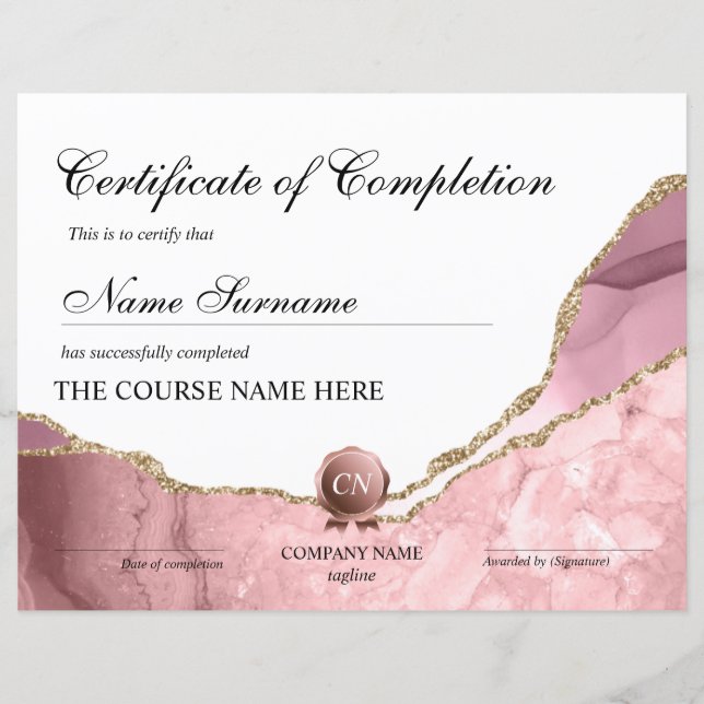 Certificate of Completion Award Course Completion (Front)