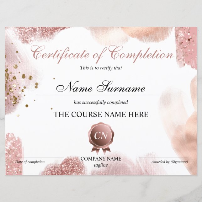 Certificate of Completion Award Course Completion (Front)