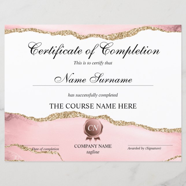 Certificate of Completion Award Course Completion (Front)