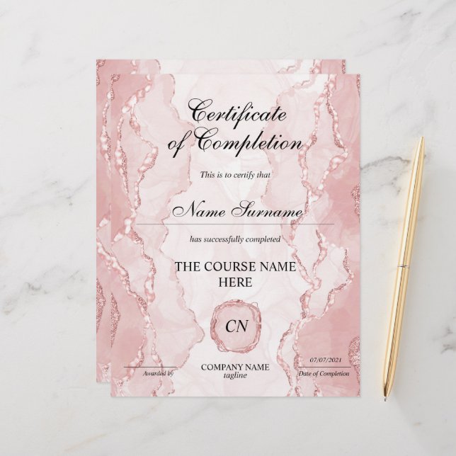 Certificate of Completion Award Course Completion (Front/Back In Situ)