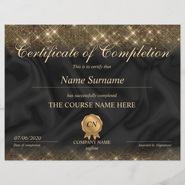 Certificate of Completion Award Course Completion (Front)