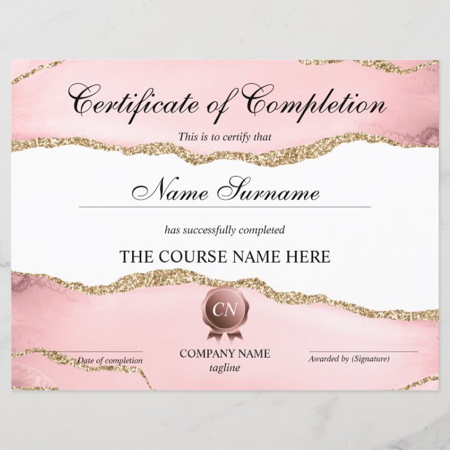 Certificate of Completion Award Course Completion (Front)