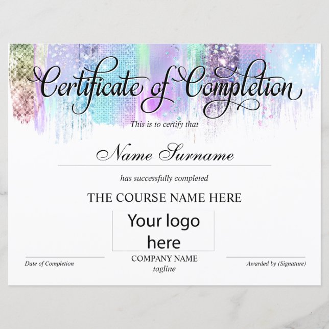 Certificate of Completion Award Course Completion (Front)