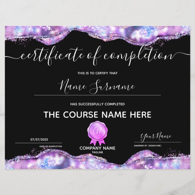 Certificate of Completion Award Course Completion  (Front)