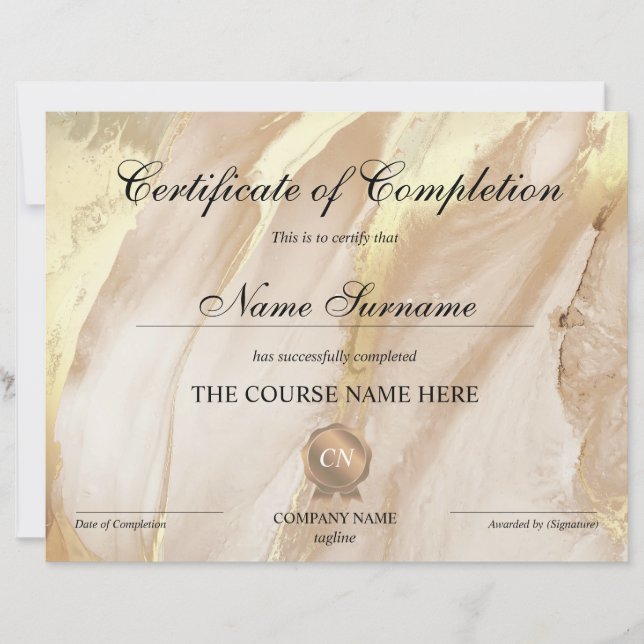 Certificate of Completion Award Course Completion  (Front)