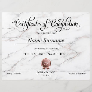 Certificate of Completion Award Course Completion