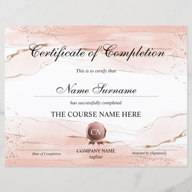 Certificate of Completion Award Course Completion (Front)