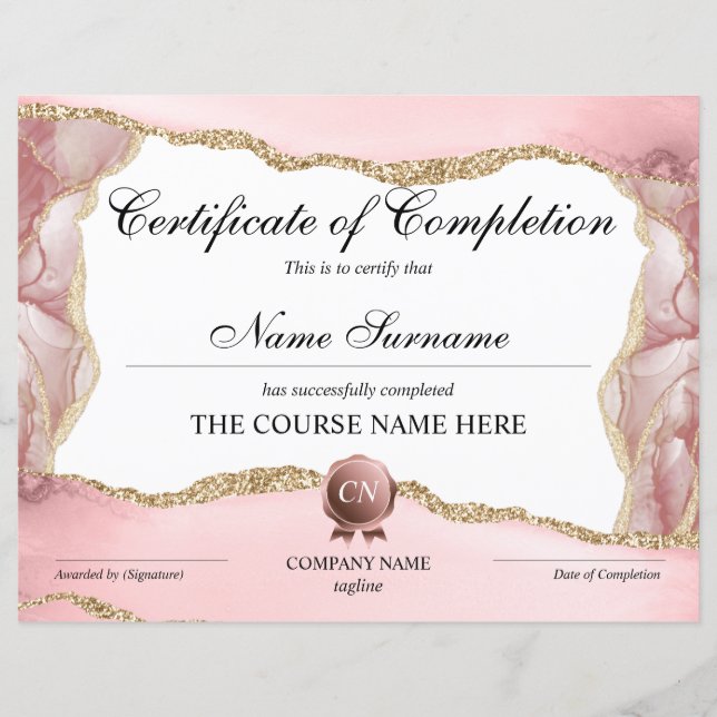Certificate of Completion Award Course Completion (Front)