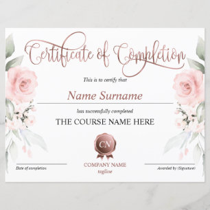 Certificate of Completion Award Course Completion