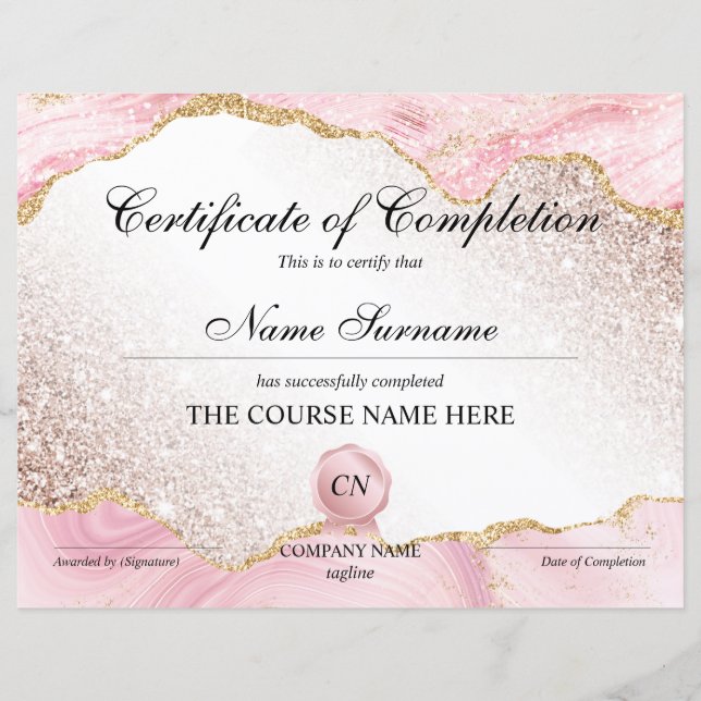 Certificate of Completion Award Course Completion (Front)