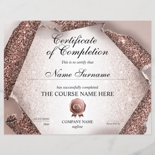 Certificate of Completion Award Course Completion (Front)