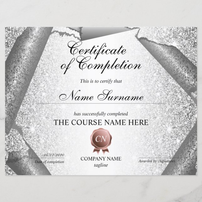 Certificate of Completion Award Course Completion (Front)