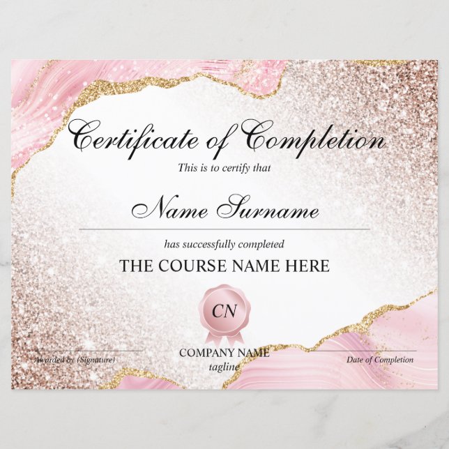 Certificate of Completion Award Course Completion (Front)