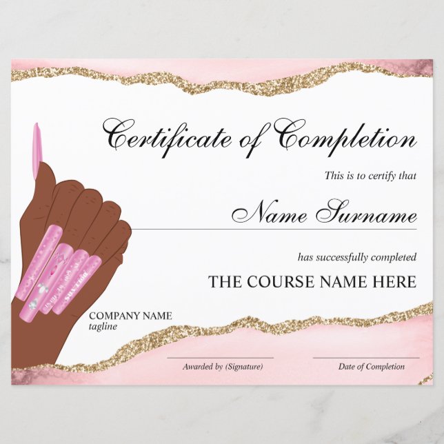 Certificate of Completion Award Course Nail Artist (Front)