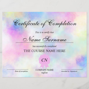 Certificate of Completion Award Course Unicorn
