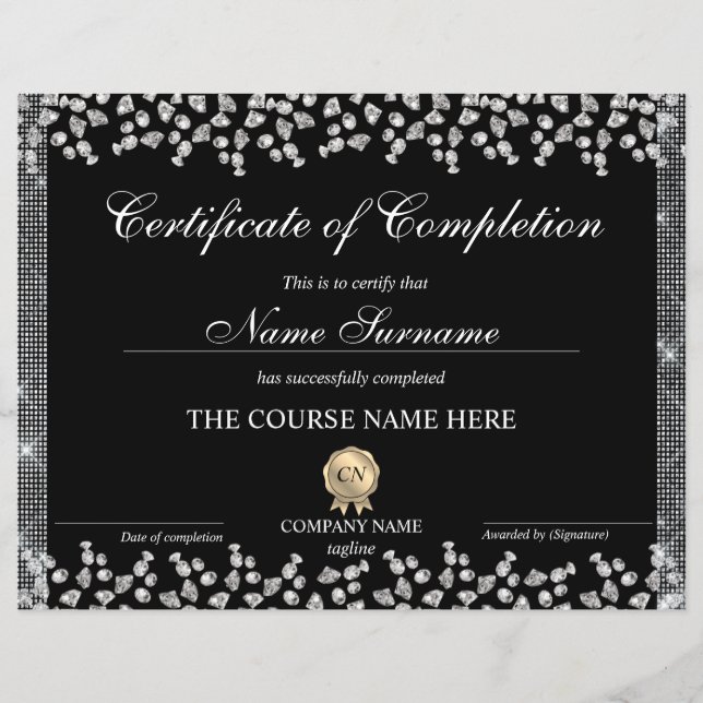 Certificate of Completion Award Diamond (Front)