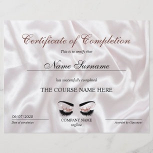 Certificate of Completion Award lashes Course