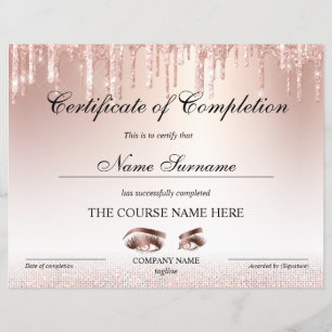 Certificate of Completion Award lashes Course