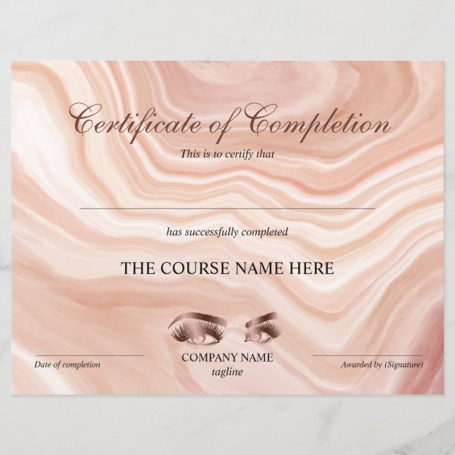 Certificate of Completion Award lashes Course (Front)