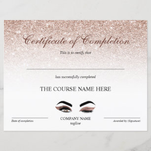 Certificate of Completion Award lashes Course