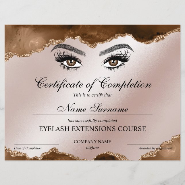 Certificate of Completion Award lashes Course (Front)