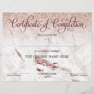 Certificate of Completion Award lashes Course