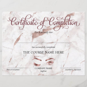 Certificate of Completion Award lashes Course