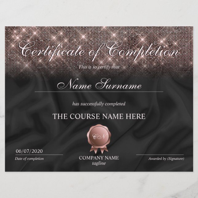 Certificate of Completion Award Makeup lash Course (Front)