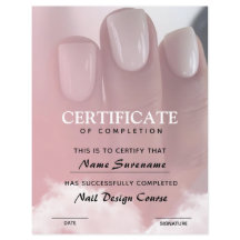Certificate of Completion Award Nail Course
