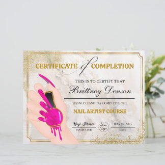 Certificate of Completion Award Nail Technician