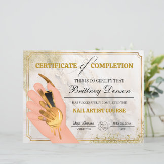 Certificate of Completion Award Nail Technician