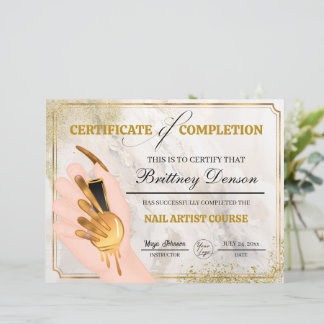 Certificate of Completion Award Nail Technician