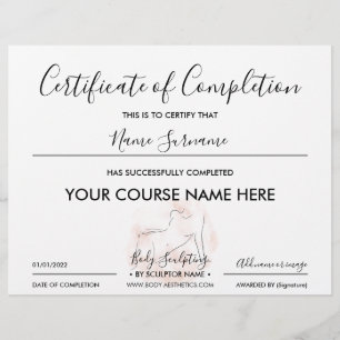 certificate of completion Beauty Body Esthetic