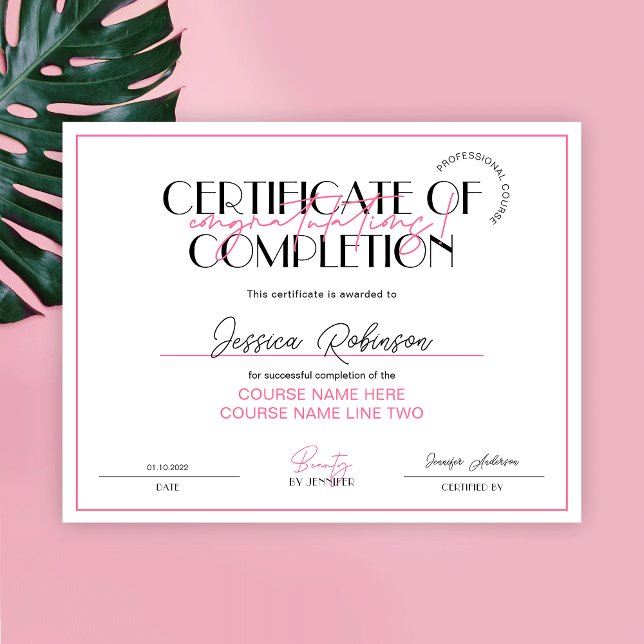 Certificate of Completion Beauty Lashes Pink Award (Creator Uploaded)
