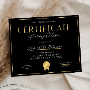 Certificate of Completion Black & Gold Badge Award