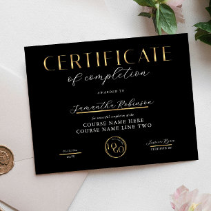 Certificate of Completion Black & Gold Logo Award