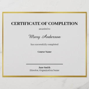 Certificate of Completion Black White and Gold