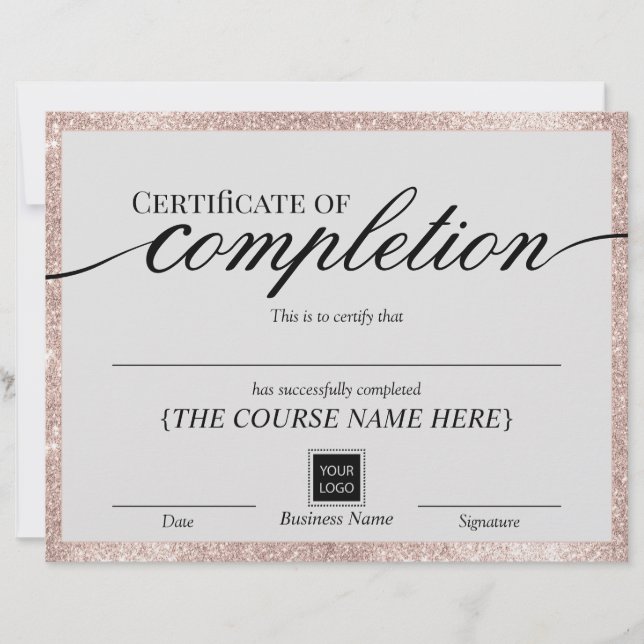 Certificate of Completion Blush Rose Gold Awards (Front)