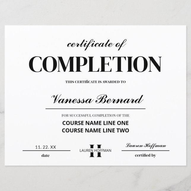 Certificate Of Completion Course Monogram Award (Front)