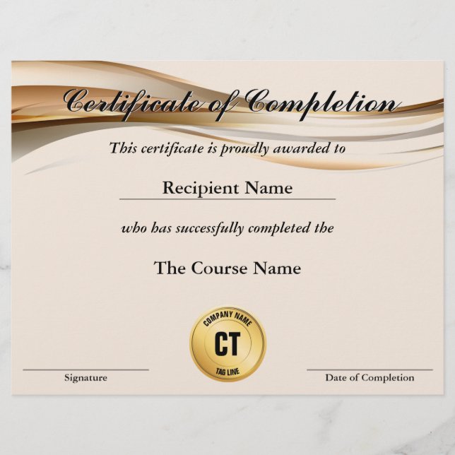 Certificate of Completion Customisable Award (Front)