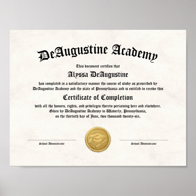 Certificate of Completion for Special Need Student Poster (Front)