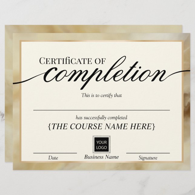 Certificate of Completion Gold Agate Award (Front/Back)