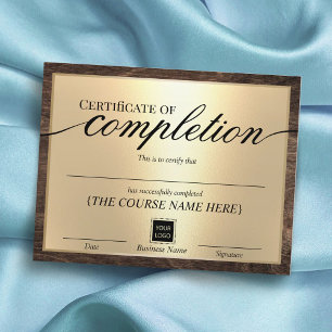 Certificate of Completion Gold & Wood Award