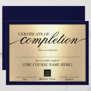 Certificate of Completion Navy & Gold Award