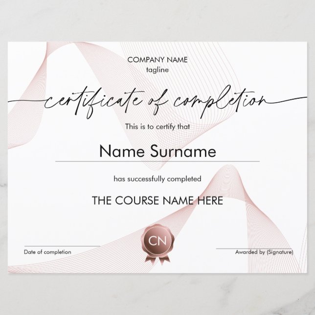 Certificate of Completion Participation Diploma (Front)