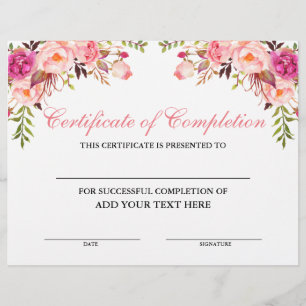Certificate of Completion Pink Floral - Your Text