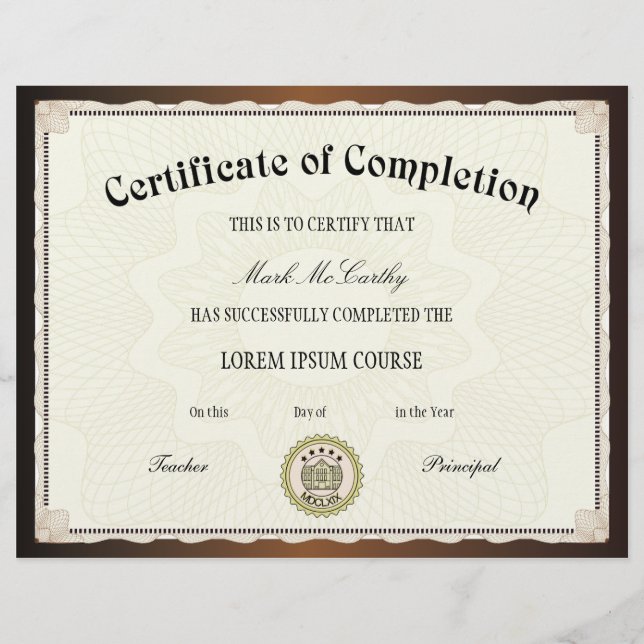 Certificate of Completion Template (Front)