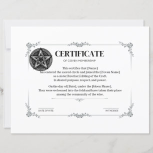 Certificate of Coven Membership